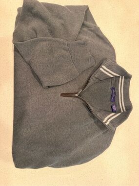 Alan Flusser Men's Gray Half-Zip Sweater with Striped Collar